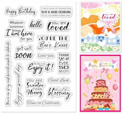 INFUNLY Segensworten Klare Stempel Zum Gestalten von Karten Süße Glückwünschen Gummistempel Transparente Silikonstempel Transparente Stempel Mit Happy Birthday Motiven Für DIY Scrapbooking Dekor