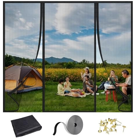 MagnéTique Moustiquaire Double Porte Rideau 270x190cm(WxH) Noir de Fermeture Automatique pour d Entrée Intérieur Patio Coulissante