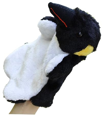 Yardwe Schwarze Plüsch Pinguin Handpuppe aus Weichem Material für Kreatives Spielen und Eltern Kind Aktivitäten als Niedliches Cartoon Ebene Handpuppen Spielzeug