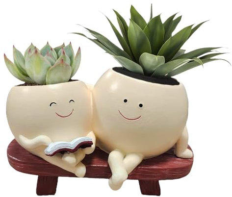 Pot de fleurs | Chaise à bascule mignonne en forme de cœur | Pot à double tête | avec guitare et microphone uniques pour intérieur et extérieur, pots de fleurs le long du trou de drainage