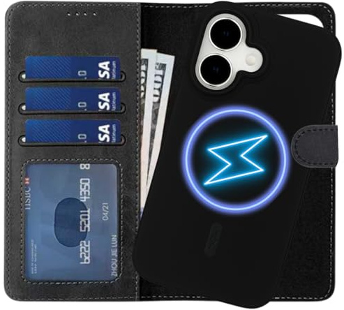 TYPEDX for iPhone 17 Wallet Case, 2-in-1 Detachable Magnetic PU Leather Folio with Card Slots & Kickstand, Slim Protective Cover Compatible with MagSafe (Black)