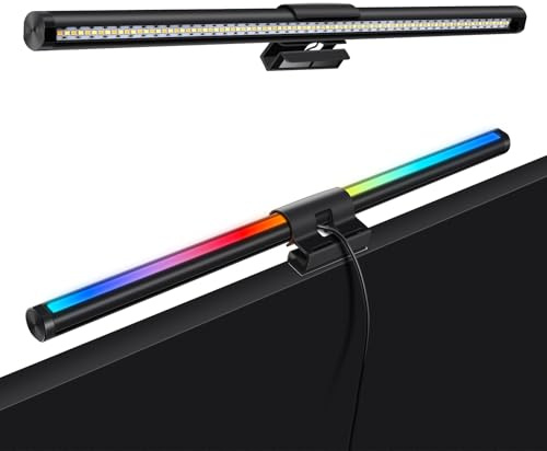 Meisax 44CM USB Lampe Ecran PC Lampe de Bureau Light Bar LED RGB avec Plaque Magnétique 5 Températures de Couleur Gradation Continue Contrôle Tactile Protection des Yeux pour Bureau Gaming Lecture