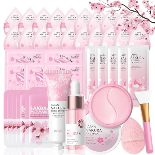 Sakura Skincare Set 40-teilig, Sakura Skincare Set Teenager Mädchen Geschenke, Sakura Beauty Geschenksets, Geschenkset für Mädchen Teenager und Frauen, Gesichtspflege Set Damen (40PCS)