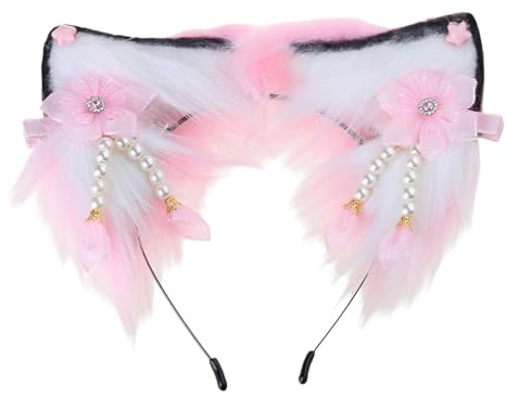 BOGEEL Haarreif mit rosa Füchsen, Cosplay, mit Schleife, für Damen, Teenager, für Live-Übertragung, Karneval, Haarband, 2, Suitable for head circumference 55-65cm