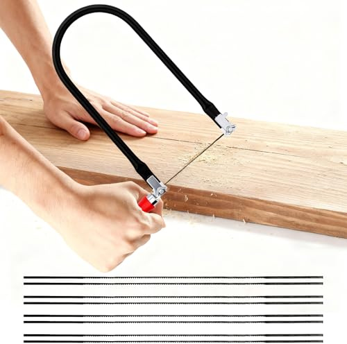 Juego de Sierra de Marquetería con 8 Hojas de Sierra(4#6#8#10#) y Arco para Metal y Madera con Mango de Madera, 130mm Sie~rra de Hoja Cortes Precisos, Sierra Fina para Trabajos