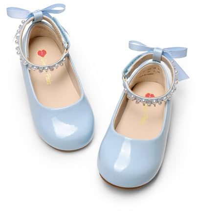 DREAM PAIRS Girls Pearl Ballet Flats | Cushioned Arch Support, Bendable Outsole Natural Steps, Soft Insole All-Day, Roomy Toe Growing Feet