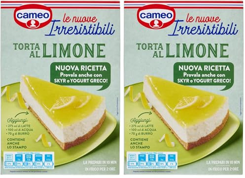 Cameo Le Nuove Irresistibili Preparato per Torta al Limone, Torta Fresca Senza Cottura Facile da Preparare, Preparato per Crema, Gelatina, Base Biscotto e Stampo Inclusi nella Confezione, 7 Porzioni