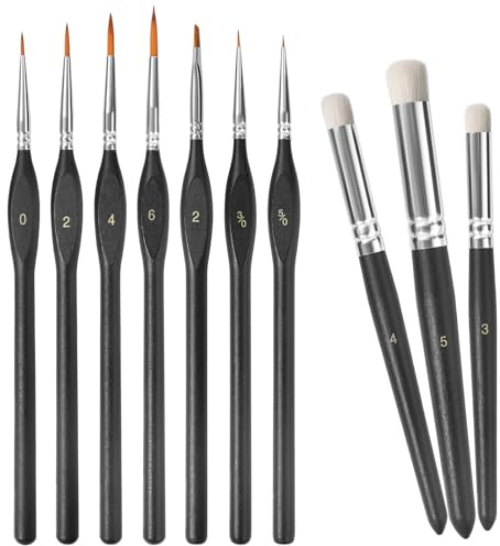 KIKIGOAL 10PCS Miniature Paint Brushes for Model & Warhammer | 7 detail & 3 dry brushes. For Warhammer, Citadel, AOS & miniatures. Professional hobby kit.