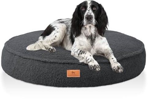 Knuffelwuff orthopädisches Hundebett Tivano rund 120cm, Schwarz | Teddyfell-Bezug waschbar 30 °C | Memory-Foam-Flocken | gelenkschonend & formstabil | runde Liegefläche | für kleine bis große Hunde