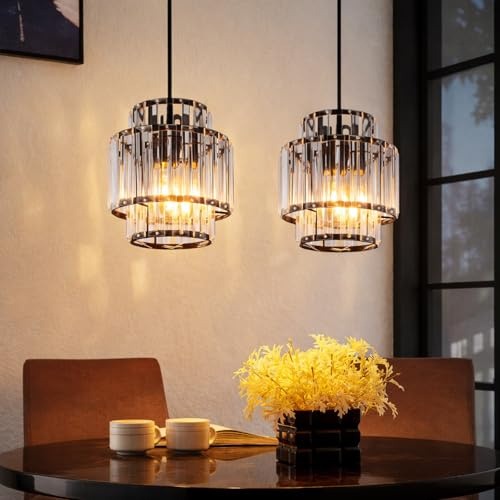ZMH Pendelleuchte Esstisch Hängelampe Kristall - 2ER Hängeleuchte 1 Flammig | Esstischlampe Hängende Glas Esszimmerlampe E27 Pendellampe Höhenverstellbar für Wohnzimmer Schlafzimmer (ohne Leuchtmittel)