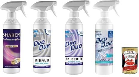 Italian Gourmet Bundle Deo Due Profumatore Raumduft Spray Mix 4er Pack (4x500 ml) – Geruchsneutralisierer für Haushalt, Bad & Küche, Duftspray für Räume & Textilien + Italian Gourmet Polpa