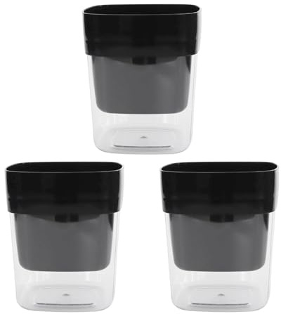 Serenophile Macetas de plástico autorriego (paquete de 3) con depósito visible, diseño de doble capa para uso en interiores y exteriores, 12 cm de diámetro, blanco y negro