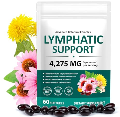 Lymph System Support Supplement, 21-in-1 Herbal Blend to Reduce Swelling, Lymphatic Drainage Supplement with Dandelion Extract, Cleavers Extract, Supports Lymph Cleanse Detox, 60 Softgels