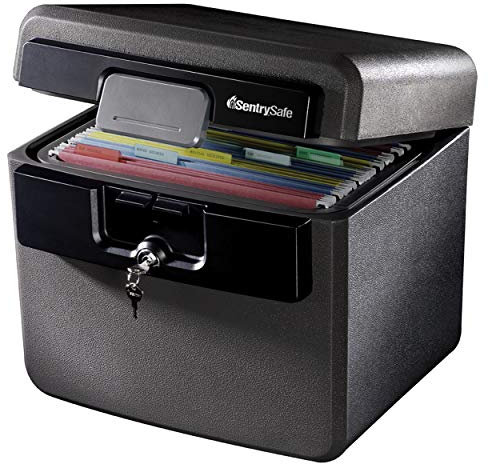 SentrySafe Schwarzer feuerfester und wasserdichter Tresor, Aktenordner und Dokumentenbox mit Schlüsselschloss, Ex. 36,3 x 39,4 x 34,3 cm, HD4100