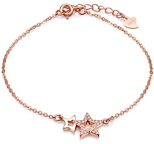 Unendlich U Bracelet de l'étoile en argent 925 orné zircon bijou élégant en couleur d'or rose(la chaîne est réglable)
