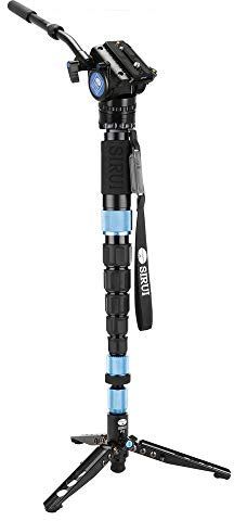 SIRUI P-426SR+VH-10X Einbeinstativ mit Standspinne und Videoneiger (20° neigbar, 360° drehbar) 10x Carbon, grau