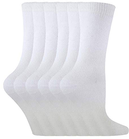 Sock Snob - 6 Pairs Kids Boys Girls Unisex Mid Calf Solid Color Casual Cotton Dress Socks (3-7 Years, White)
