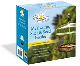 Walter Harrison's Hanging Mealworm, Suet & Seed Wild Bird Feeder | Attracts Various Garden Birds, Adjustable Canopy, Circular Perch, Micro Mesh Tray, Durable Design, Easy Access