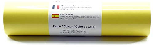 Selbstklebende Plotterfolie Vinylfolie 21 cm x 3 m glänzend 39 Farben zur Auswahl, Farbe:110 Zitronengelb