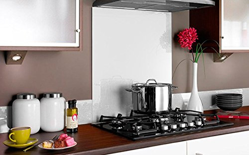 Vidriopanel Panel DE Vidrio para Cocina en Diferentes Medidas y Colores/Cristal de Protección Salpicaduras para frentes de cocinas (90x65 cm, Blanco)