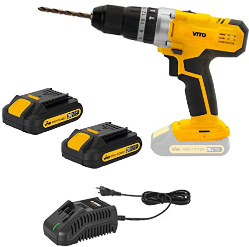 Vitopower - Taladro atornillador inalámbrico (20 V, 2 baterías de 2,0 Ah, 1 cargador rápido)