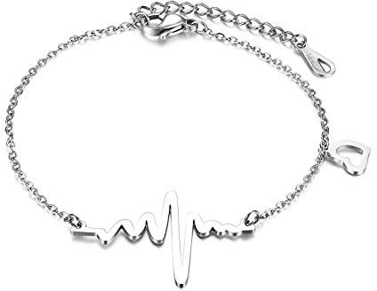 JewelryWe Schmuck Damen Armband Edelstahl Herzschlag EKG Herz Charmsarmband Armkette Fußkettchen für Frau Mädchen, Silber