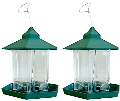 Selections Green Hanging Chalet Wild Bird Feeders for Seed and Nut (Pack of 2)