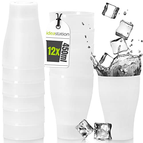 idea-station NEO Plastikbecher 12 x 450 ml - transparent - bruchsichere Trinkbecher aus Plastik - wiederverwendbare Partybecher - perfekte Becher für Cocktails, Outdoor, Camping