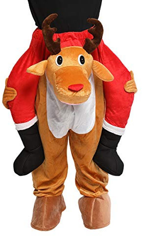 CRSURE Christmas Reindeer Costume,Easy to Wear and Walk Costume for Reindeer Mascot,Fancy Riding on Reindeer’s Shoulders Unisex Adult