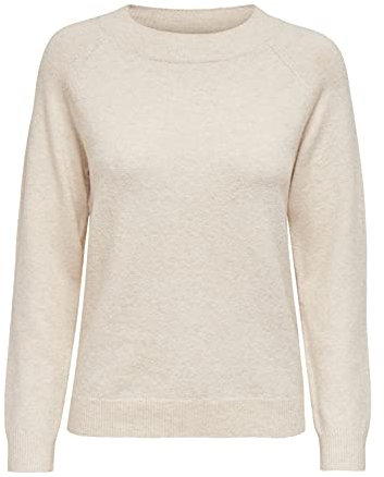 ONLY Damen Basic Strickpullover | Einfarbiger Knitted Stretch Sweater | Langarm Rundhals Shirt ONLRICA, Farben:Beige, Größe:40