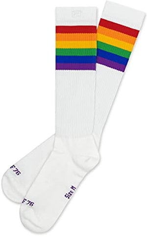 Spirit of 76 Herren & Damen Bunte Retro Tennissocken Baumwolle kniehoch 39 40 41 42 Gay Pride Streifen Rainbow Hi (M)