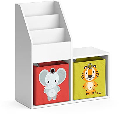 Vicco Kinderregal Weiß Luigi Mini, mit 2 Faltboxen Opt.2-31x79x72 cm hergestellt aus Spanplatte - Bücherregal perfekt fürs Kinderzimmer, Praktische Aufbewahrung für Bücher & Spielzeug