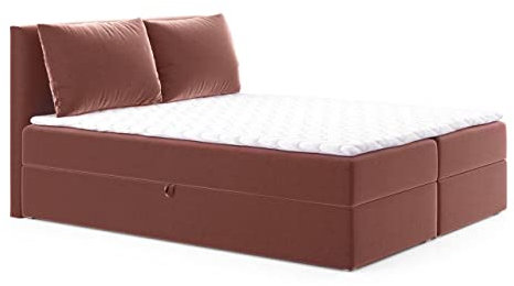 Boxspringbett Egro mit 2 Bettkästen und Zwei große Kissen - Doppelbett mit Bonell-Matratze und Topper, Polsterbett, Bett, Bettgestell Schlafzimmer (Pink (Kronos 29), 140 x 200 cm)
