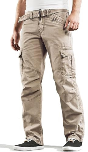 Timezone BenitoTZ Herren Cargohose Benito mit Stoffgürtel (W34/L34, Dune Brown)