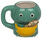 MIJOMA Coffee Mug Tea Cup with Biscuit Compartment, Biscuit Cup, Cookie Cuddlers Handle Cup with Biscuit Tray 400 ml Ceramic (Dinosaur)