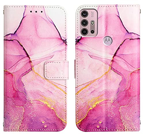 LEMAXELERS Motorola Moto G30 / Moto G20 / G10 Hülle,Motorola Moto G30 Handyhülle Glitzer Marmor für Mädchen Flip Case PU Leder Cover Magnet Schutzhülle Handytasche für Moto G30,YB2 Marble Pink Zi