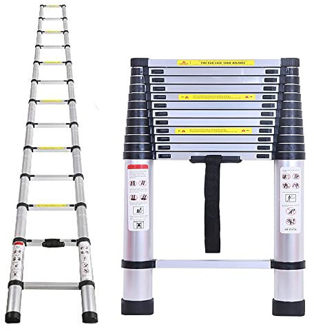 Hochwertige Profi-Teleskopleiter 5m aus Aluminium, Multifunktionsleiter, belastbar bis 150kg, klappbar