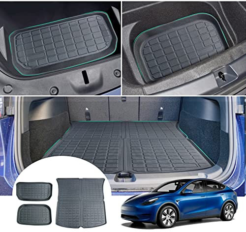 [3 Stück] GAFAT Tesla Model Y Kofferraummatte Vorne und Hinten, 2021-2023 2024 Model Y Kofferraumwanne Matten Original 3D Scanner TPE, Tesla Model Y Zubehör (Schwarz)