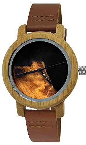 Holzwerk Germany Handgefertigte Designer Damen-Uhr Epoxid Harz Öko Natur Holz-Uhr Leder Armband-Uhr Analog Quarz-Uhr Epoxidharz Zifferblatt in Blau Türkis (Braun.Epoxid)