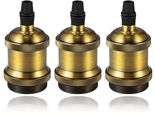 Vecys 3 Stück Vintage E27 Edison Oprawa Lampy Vintage Bronze Lampenfassung Edison Retro Adapter Fassungsadapter für Vintage Bulbs Pendelleuchte（Vintage Messing）