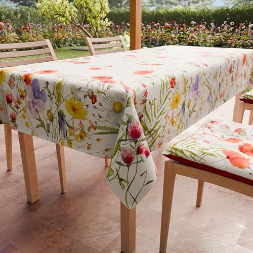 PETTI Artigiani Italiani - Tovaglia Antimacchia Rettangolare Copritavolo Cucina Disegno Floreale 10 X12 Posti (140x240 cm) 100% Made in Italy