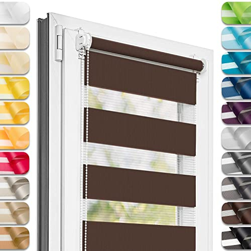 Estika Doppelrollo Klemmfix ohne Bohren - 110 cm x 120 cm - Braun - 27 Stofffarben, Tag und Nacht Duo Rollo, Rollos für Fenster ohne Bohren, Fenster Sichtschutz (110 cm Stoffbreite)