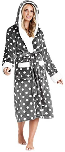 CityComfort Vestaglia Donna Invernale in Pile (Grigio Scuro/Bianco, S)
