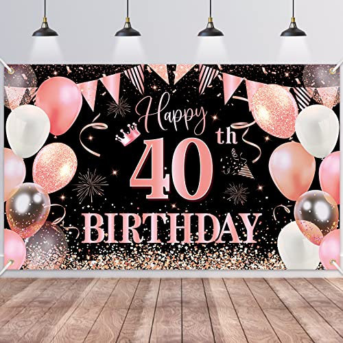40.Geburtstag Banner Rose Gold,BTZO 40.Geburtstag Frauen,Deko 40 Geburtstag Mädchen,40 Geburtstag Hintergrund Banner für 40 Party Geburtstagsdeko,180 * 110CM