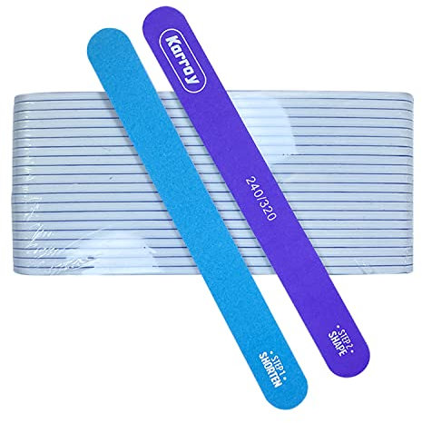 Karroy Lima de uñas y pulidor para uñas naturales de doble cara, 2 pasos, para acortar y dar forma, 20 unidades, grano 240/320
