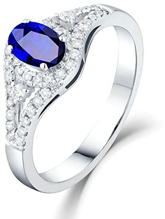 Dsnyu 18K Weißgold Ring 750, 1.3ct Saphir Echter Goldschmuck Ring, Silber Ringe Pärchen Diamant Ring Zierlicher für Tochter Größe 60 (19.1)