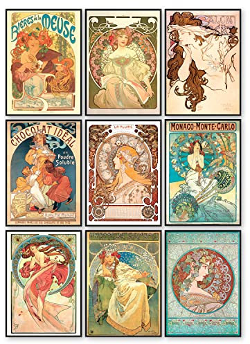 97 Decor Alphonse Mucha Kunstdruck – Jugendstil-Dekor, Alfons Mucha-Poster, Art-Deco-Wandkunst, Kunstposter für Schlafzimmerdekorationen (20.3x25.4 cm, ungerahmt)