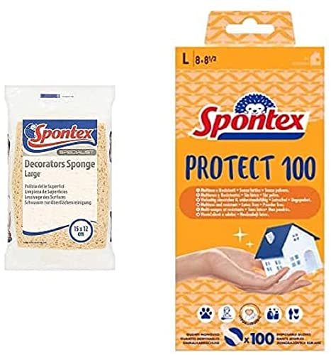 Spontex Specialist Decorators Sponge - Large + Spontex Protect 100 Disposable Gloves, Large, 100 Pieces