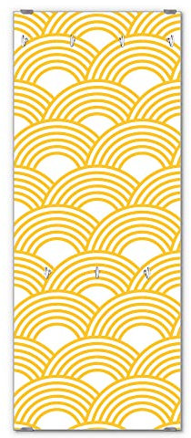 banjado® Wandgarderobe aus Echtglas/Design Garderobe 50 x 125 cm groß/Flurgarderobe mit 7 Haken/Beschreibbares Garderobenpaneel Motiv Gelbe Wellen