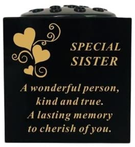 David Fischhoff Graveside Memorial Black & Gold Rose Bowl with Hearts - Special Sister
